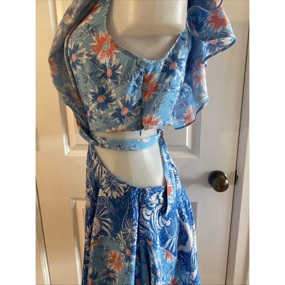 Free People Dark Star Floral Cutout Mini Dress Blue Size Small S Tropical Beachy - Picture 9 of 15